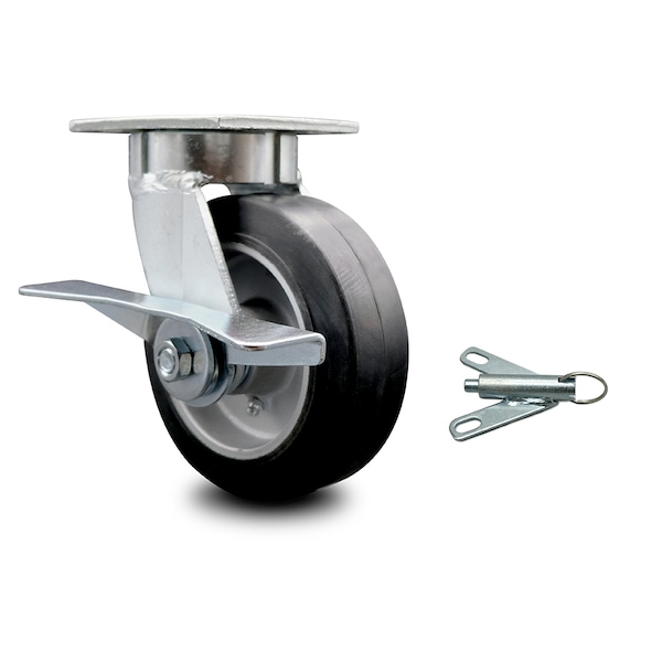 6 Inch Kingpinless Rubber on Aluminum Wheel Caster with Brake and Swivel Lock